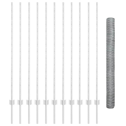 Zaun mit Pfosten Silber 1,4 x 25 m Stahl