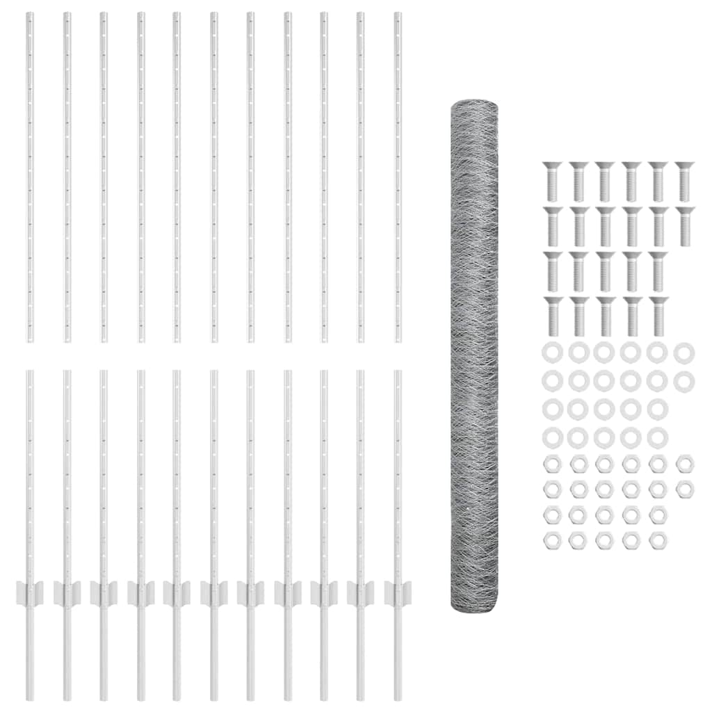 Zaun mit Pfosten Silber 1,4 x 25 m Stahl