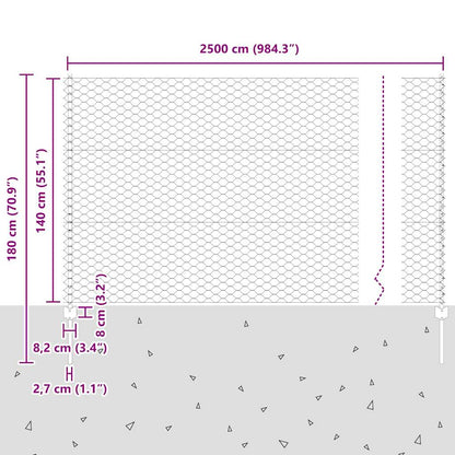 Zaun mit Pfosten Silber 1,4 x 25 m Stahl
