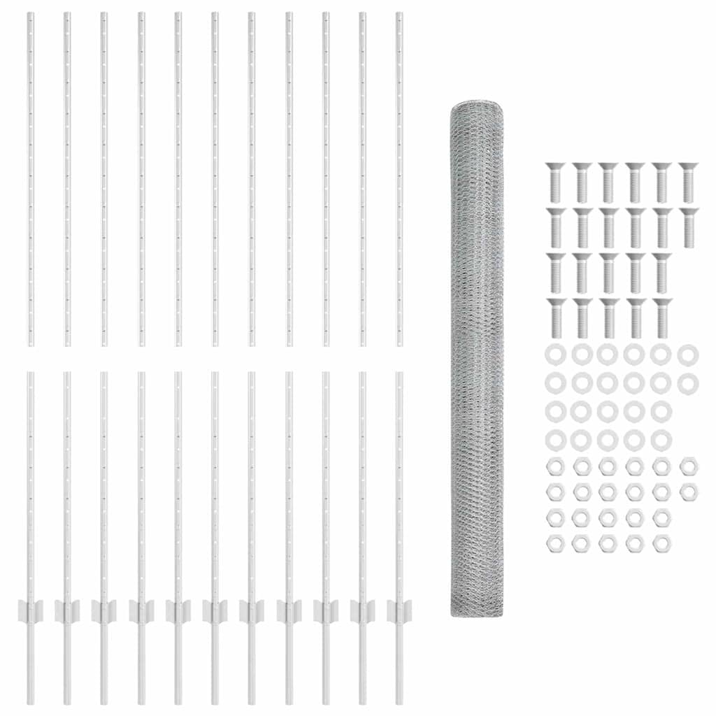 vidaXL Zaun mit Pfosten Silber 1,5 x 25 m Stahl