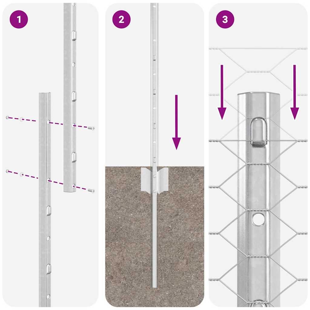 Zaun mit Pfosten Silber 1,5 x 25 m Stahl