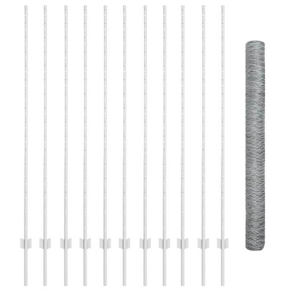 Zaun mit Pfosten Silber 1,5 x 25 m Stahl