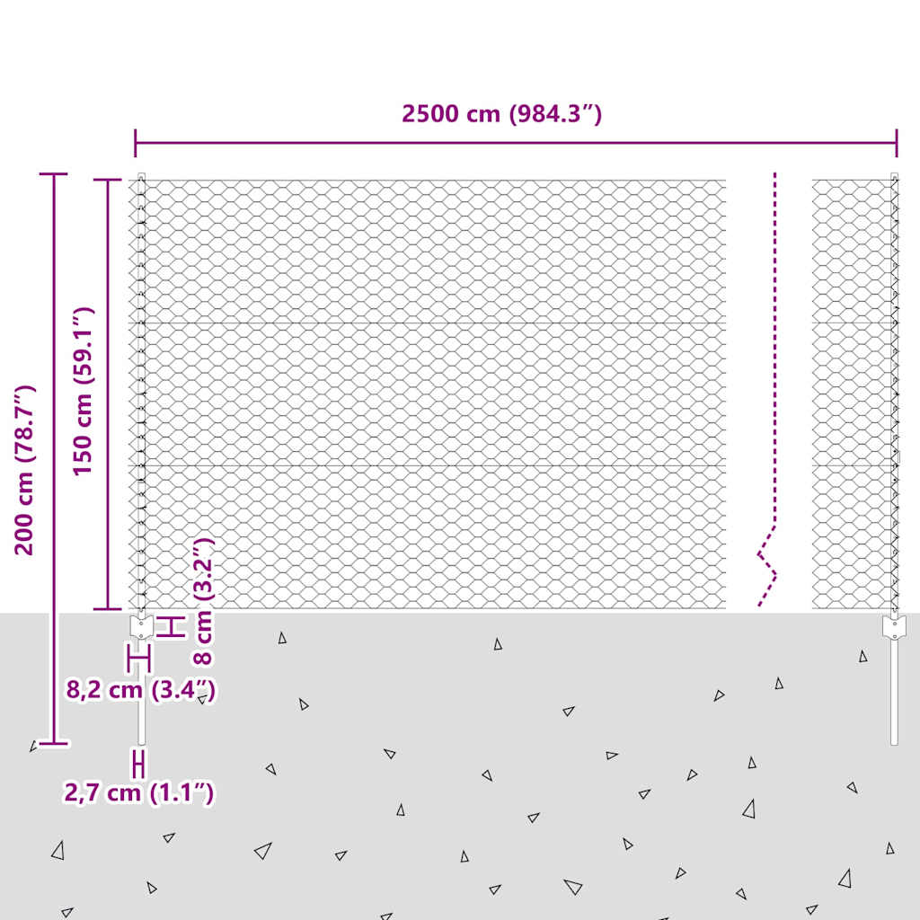 vidaXL Zaun mit Pfosten Silber 1,5 x 25 m Stahl