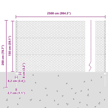 vidaXL Zaun mit Pfosten Silber 1,5 x 25 m Stahl