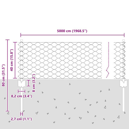 Zaun mit Pfosten Silber 0,4 x 50 m Stahl