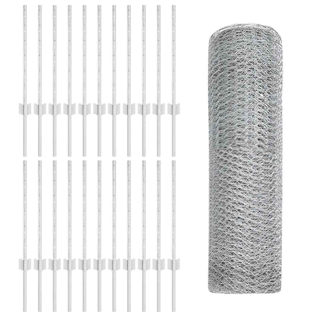 vidaXL Zaun mit Pfosten Silber 0,5 x 50 m Stahl
