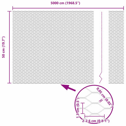 vidaXL Zaun mit Pfosten Silber 0,5 x 50 m Stahl