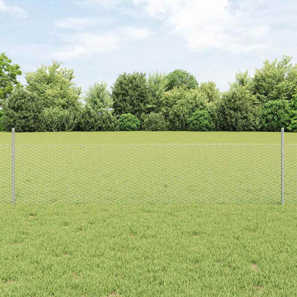 vidaXL Zaun mit Pfosten Silber 0,5 x 50 m Stahl