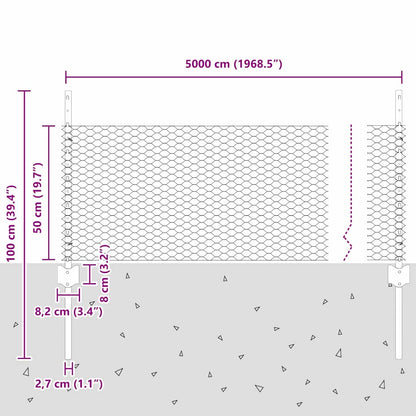 vidaXL Zaun mit Pfosten Silber 0,5 x 50 m Stahl