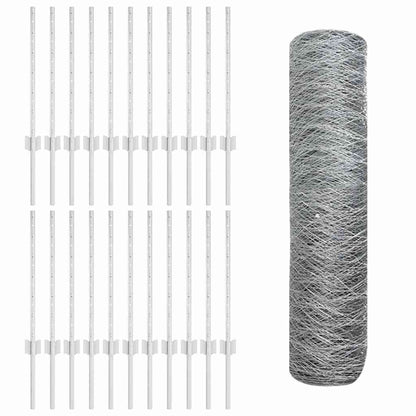 Zaun mit Pfosten Silber 0,5 x 50 m Stahl