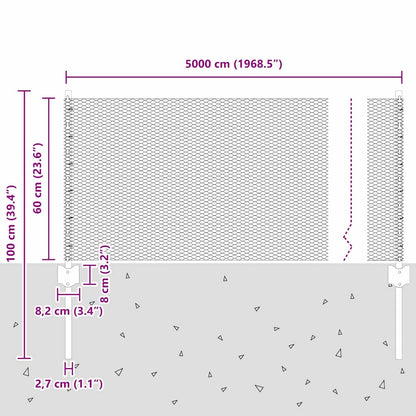 Zaun mit Pfosten Silber 0,6 x 50 m Stahl