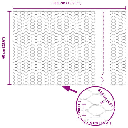 vidaXL Clôture avec poteaux argentée 0,6 x 50 m Acier