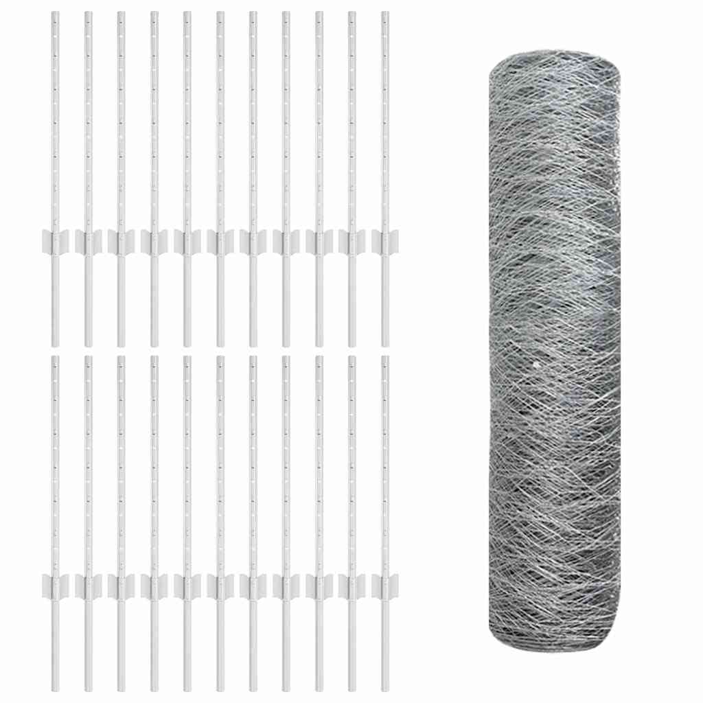 vidaXL Clôture avec poteaux argentée 0,6 x 50 m Acier