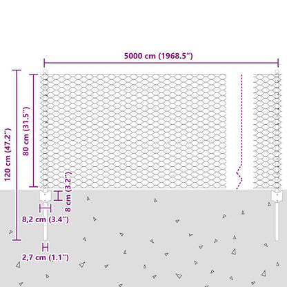 vidaXL Clôture avec poteaux argentée 0,8 x 50 m Acier