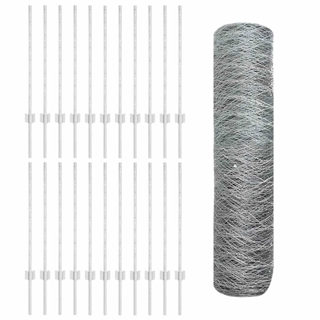 vidaXL Zaun mit Pfosten Silber 0,8 x 50 m Stahl
