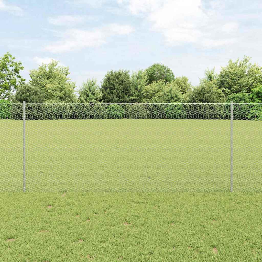 vidaXL Zaun mit Pfosten Silber 1 x 50 m Stahl