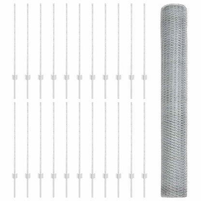 vidaXL Zaun mit Pfosten Silber 1 x 50 m Stahl