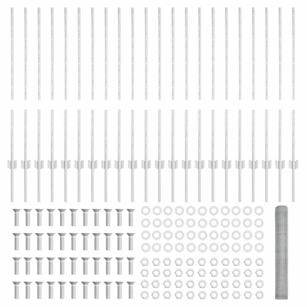 vidaXL Zaun mit Pfosten Silber 1 x 50 m Stahl