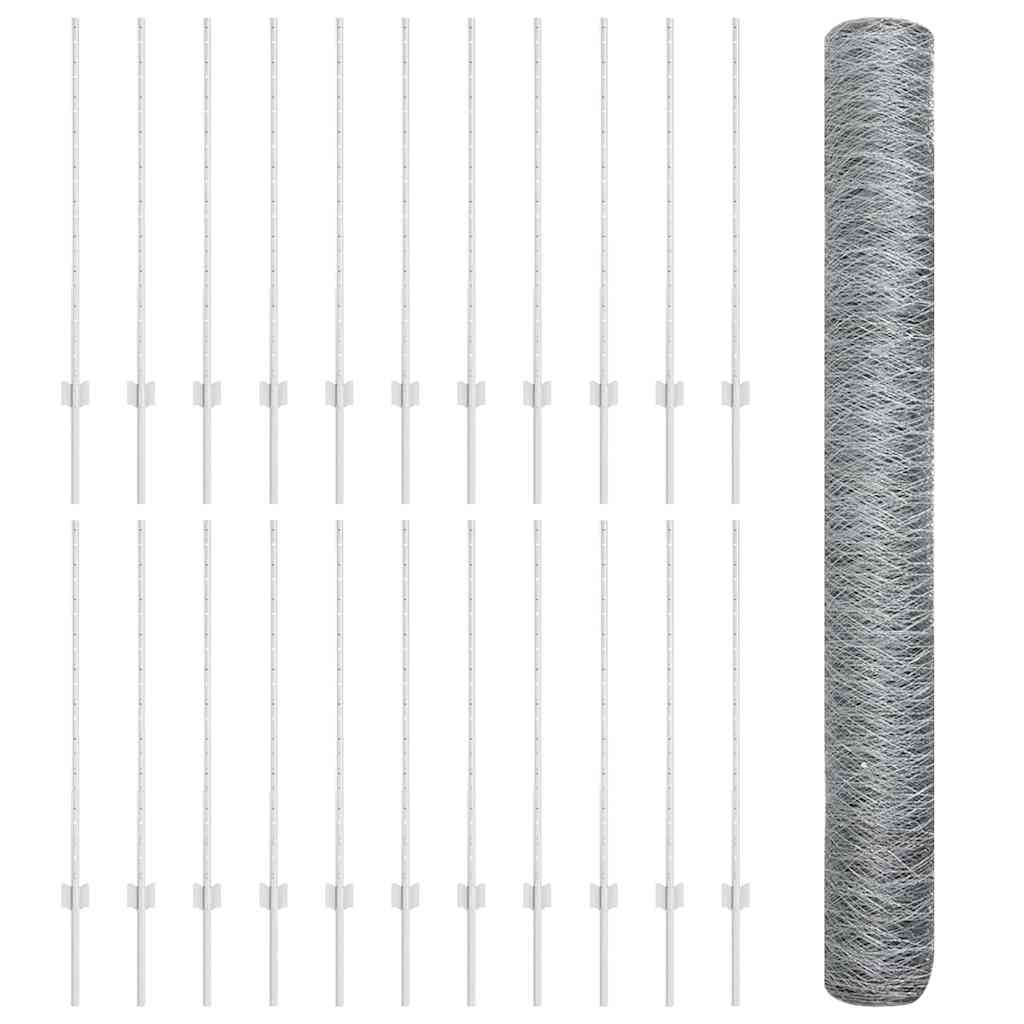 Zaun mit Pfosten Silber 1 x 50 m Stahl