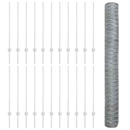 Zaun mit Pfosten Silber 1 x 50 m Stahl