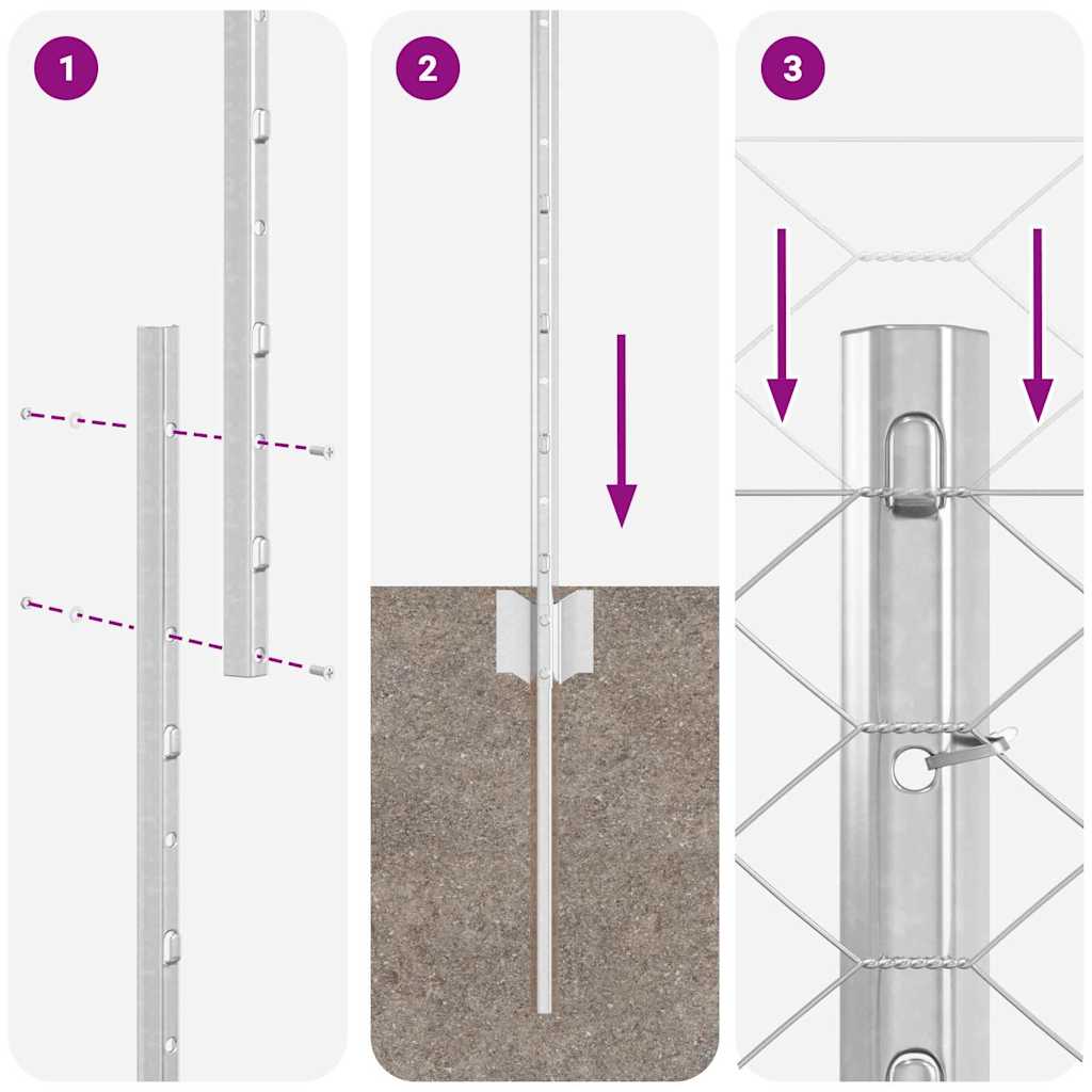 Zaun mit Pfosten Silber 1 x 50 m Stahl