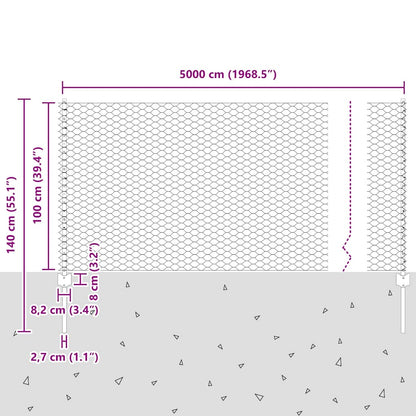 vidaXL Clôture avec poteaux argentée 1 x 50 m acier