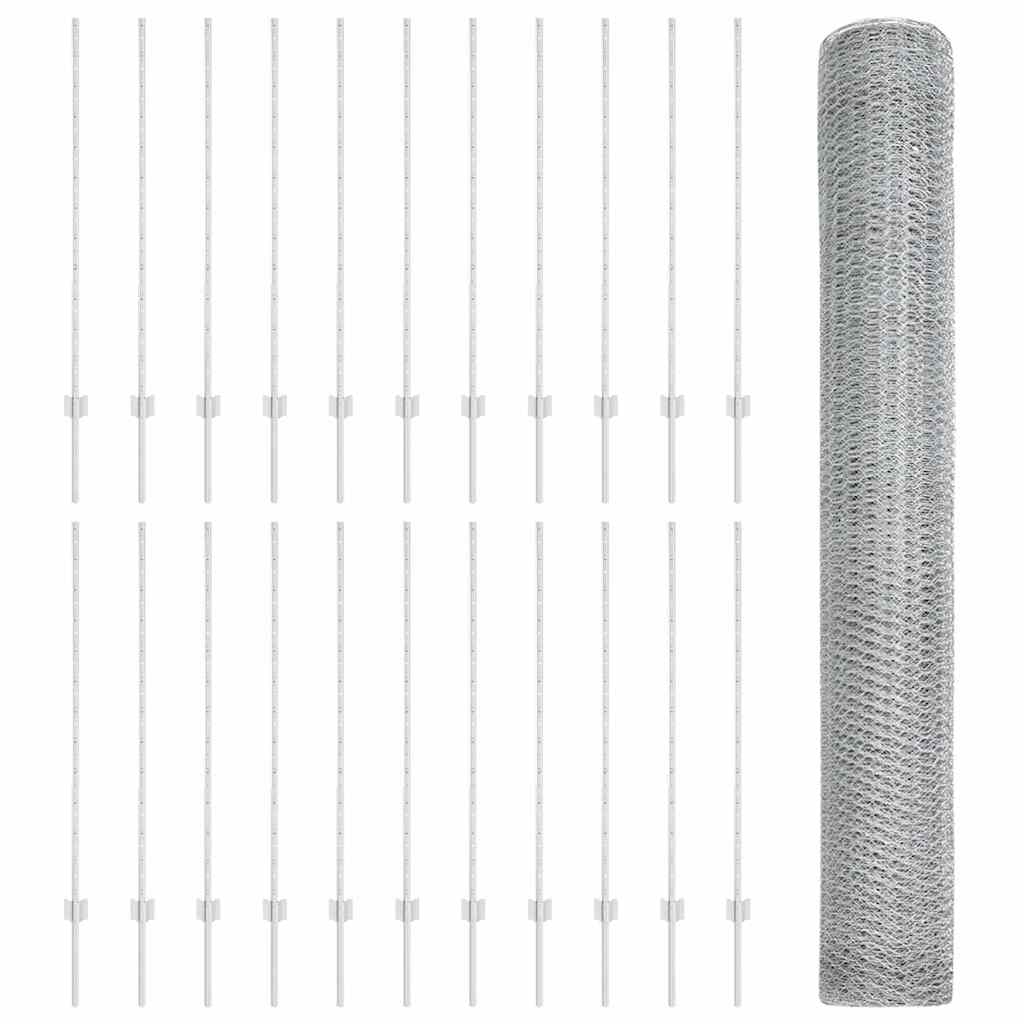 vidaXL Clôture avec poteaux Argent 1,2 x 50 m Acier