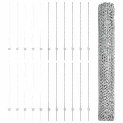 vidaXL Clôture avec poteaux Argent 1,2 x 50 m Acier