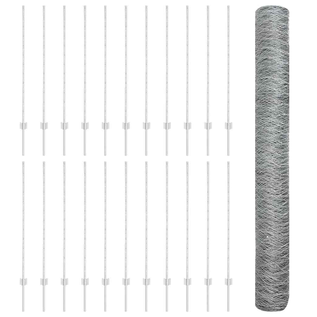 Zaun mit Pfosten Silber 1,2 x 50 m Stahl