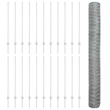 Zaun mit Pfosten Silber 1,2 x 50 m Stahl