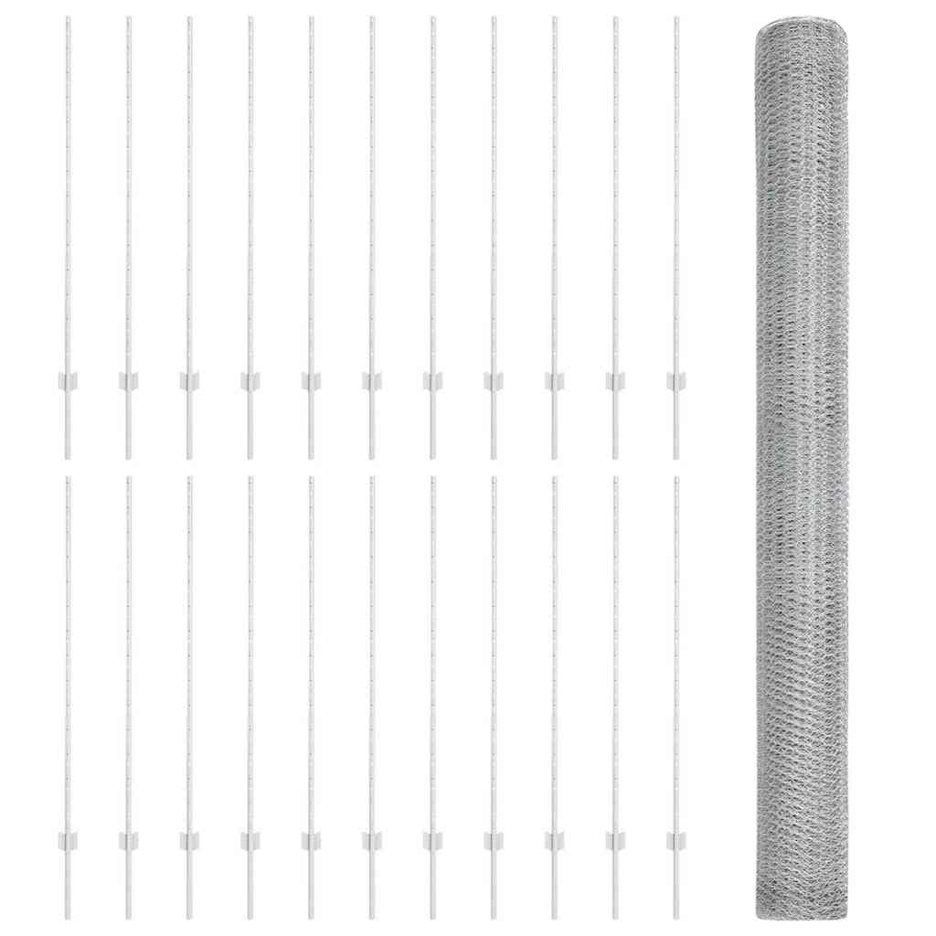Zaun mit Pfosten Silber 1,4 x 50 m Stahl