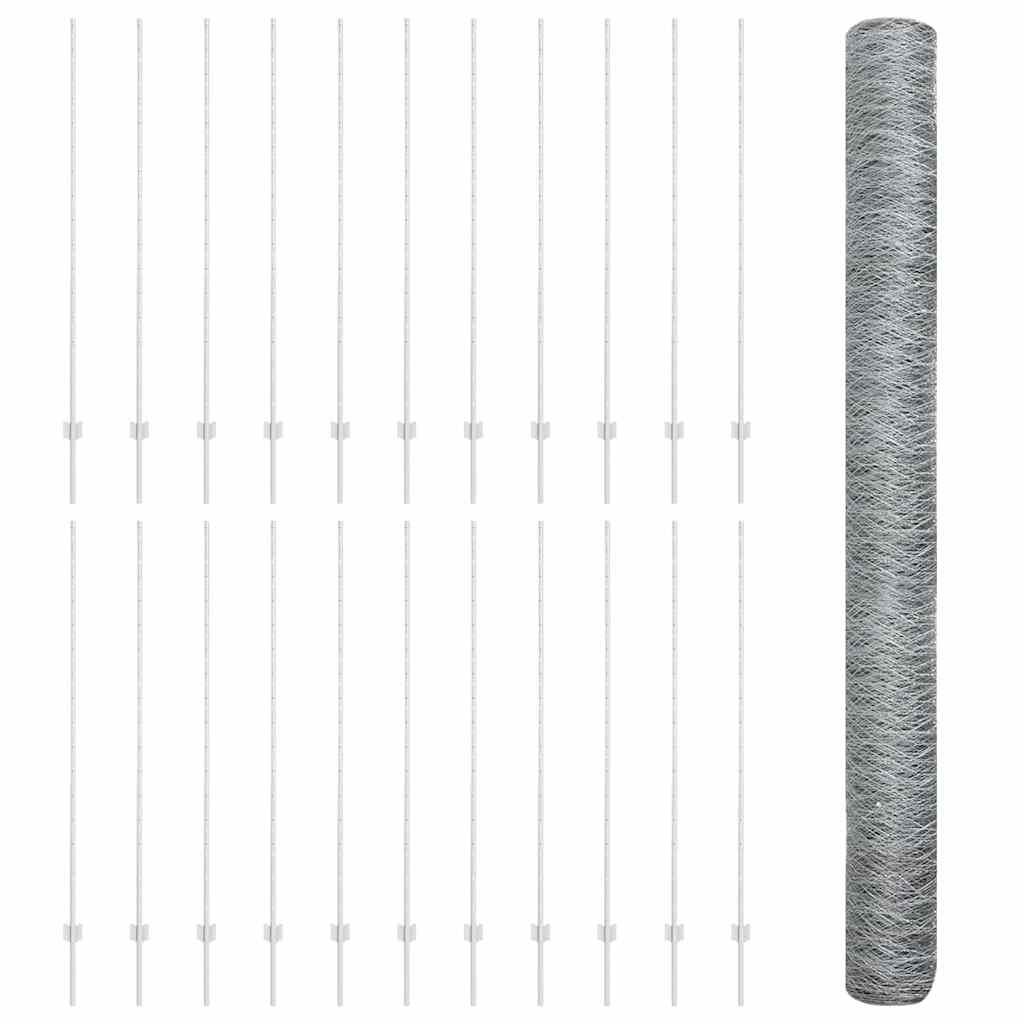 vidaXL Clôture avec poteaux argentée 1,5 x 50 m Acier