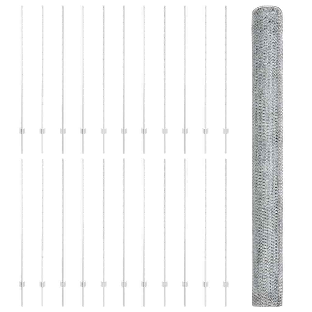 Zaun mit Pfosten Silber 1,6 x 50 m Stahl