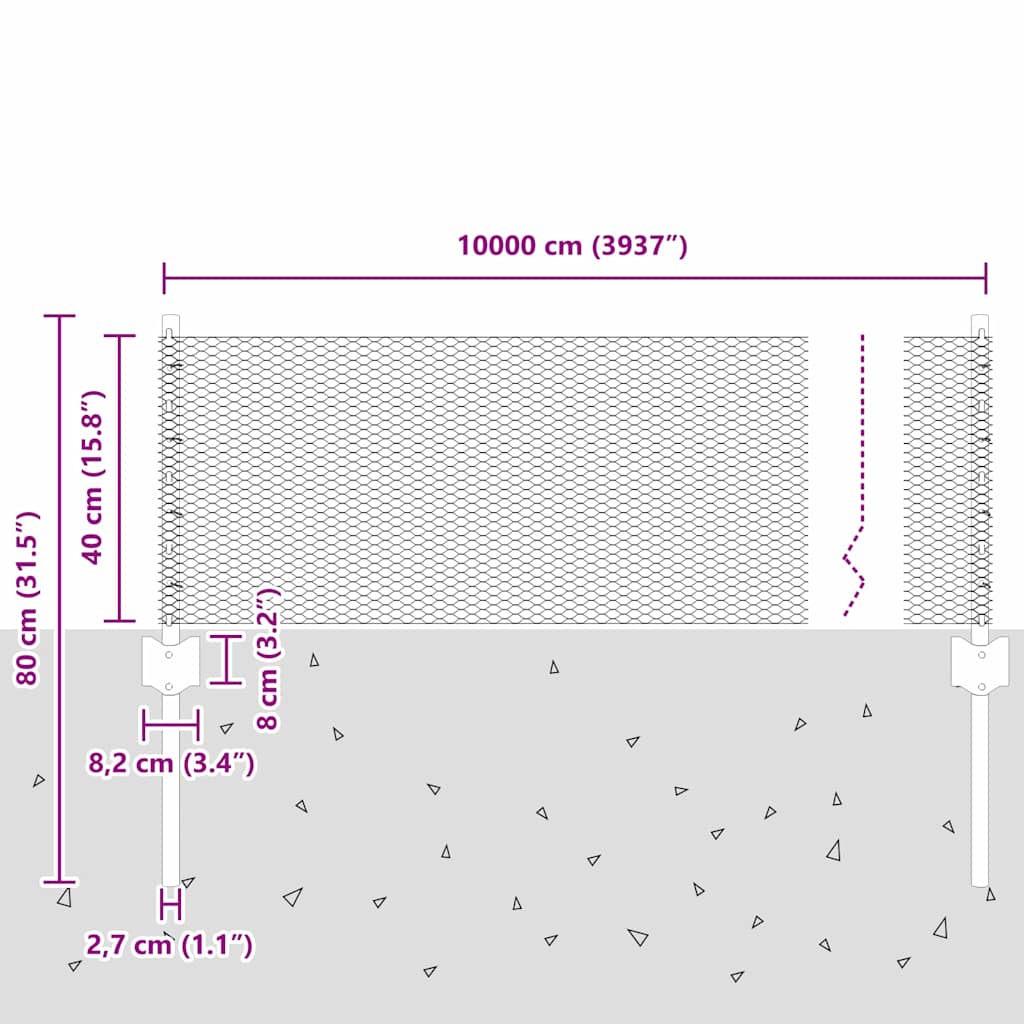 Zaun mit Pfosten Silber 0,4 x 100 m Stahl