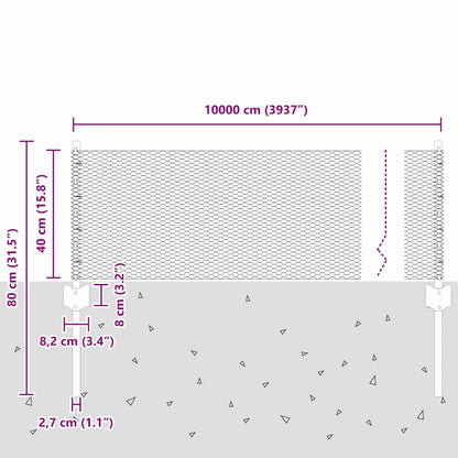 Zaun mit Pfosten Silber 0,4 x 100 m Stahl
