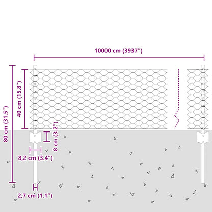 Zaun mit Pfosten Silber 0,4 x 100 m Stahl