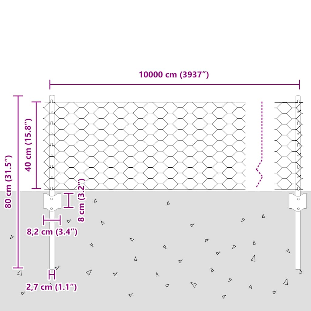 vidaXL Clôture avec poteaux Argenté 0,4 x 100 m Acier