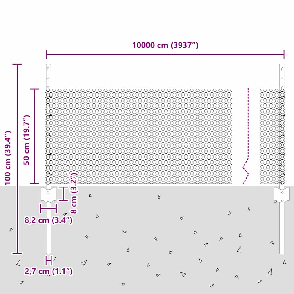 Zaun mit Pfosten Silber 0,5 x 100 m Stahl
