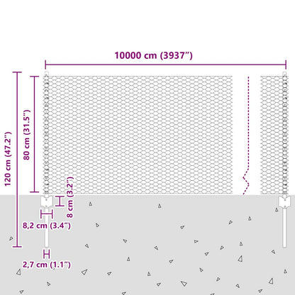 Zaun mit Pfosten Silber 0,8 x 100 m Stahl