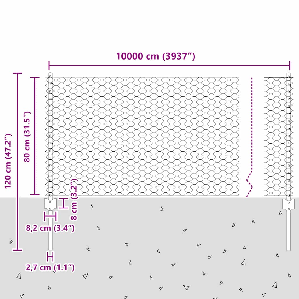 Zaun mit Pfosten Silber 0,8 x 100 m Stahl