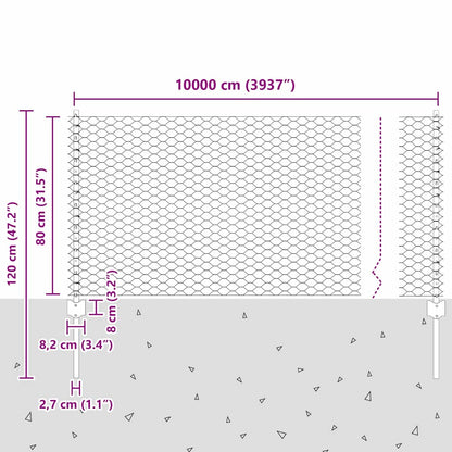 Zaun mit Pfosten Silber 0,8 x 100 m Stahl