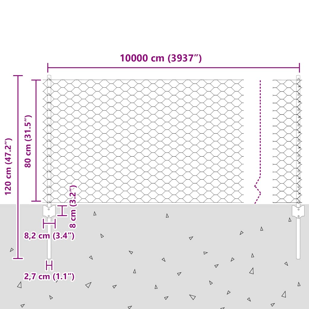 vidaXL Clôture avec poteaux Argenté 0,8 x 100 m Acier