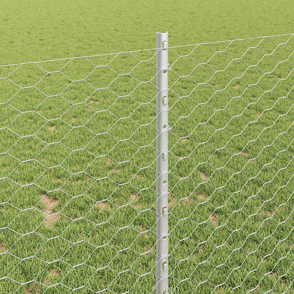 Zaun mit Pfosten Silber 1 x 100 m Stahl