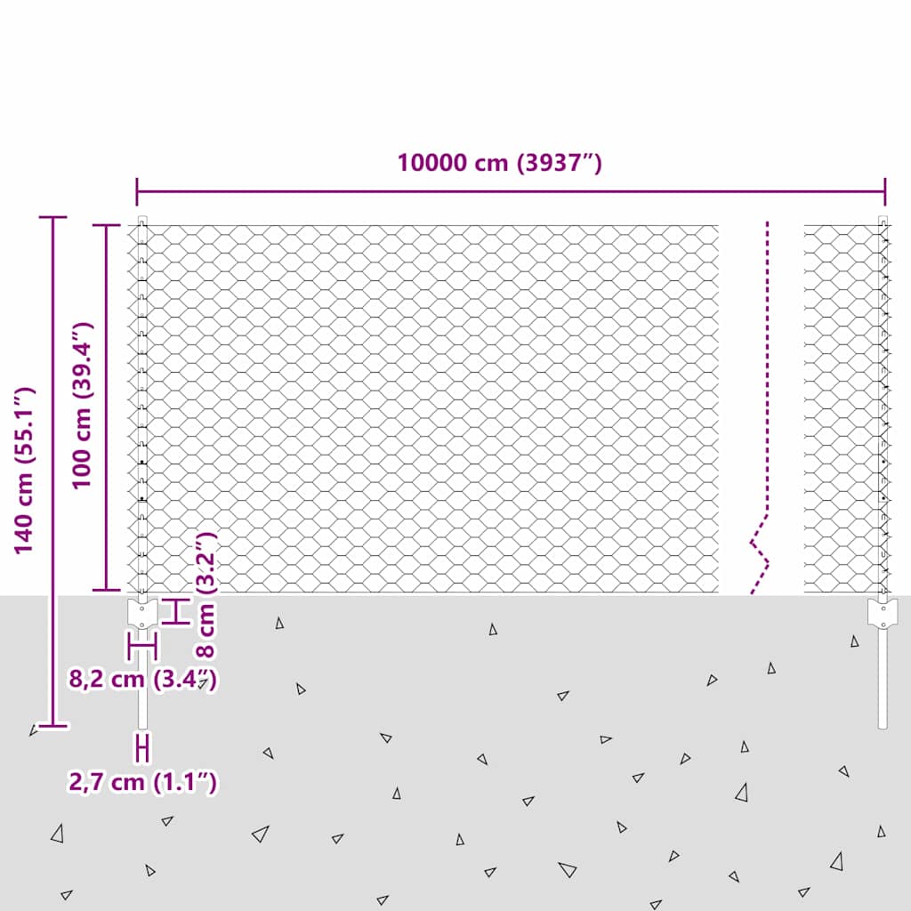 vidaXL Clôture avec poteaux Argent 1 x 100 m Acier
