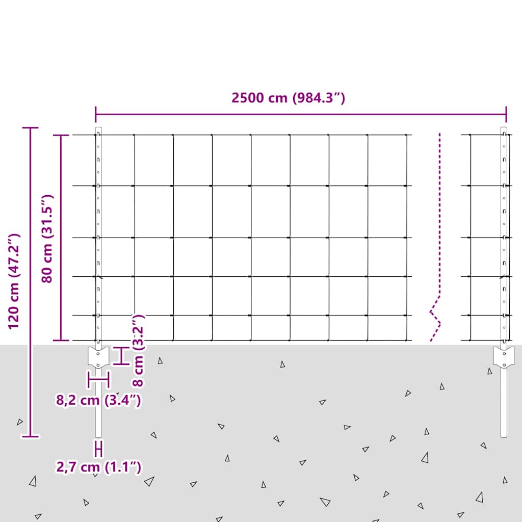vidaXL Zaun mit Pfosten Silber 0,8 x 25 m Stahl