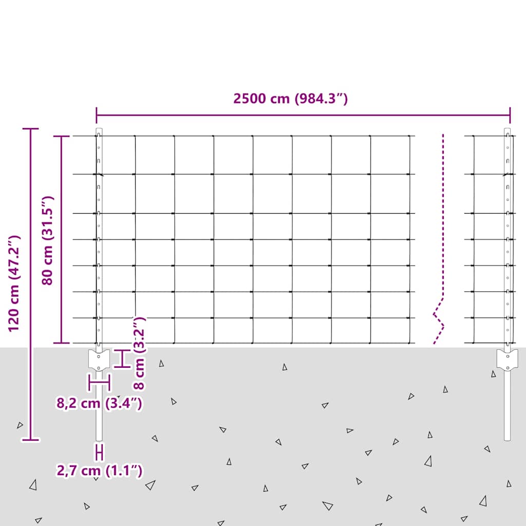 vidaXL Zaun mit Pfosten Silber 0,8 x 25 m Stahl