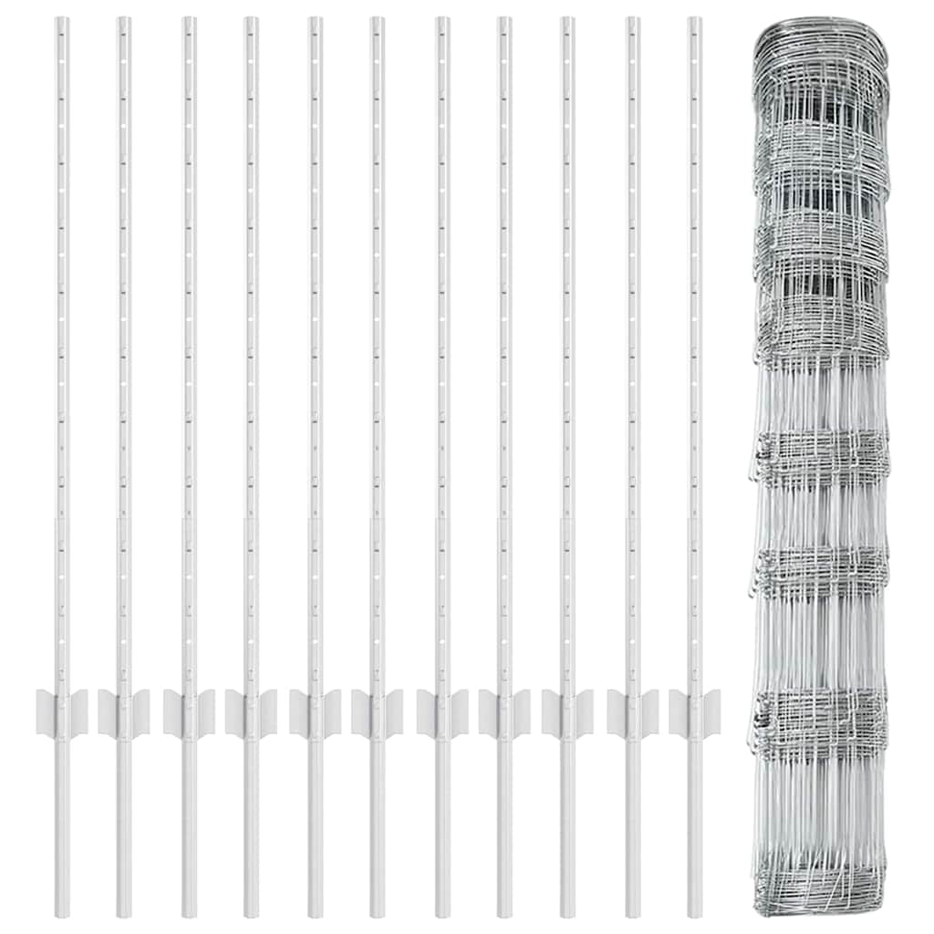 Zaun mit Pfosten Silber 1 x 25 m Stahl