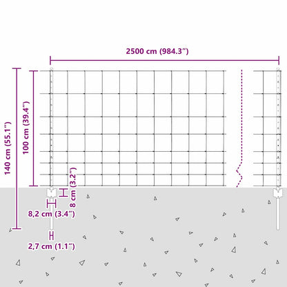vidaXL Zaun mit Pfosten Silber 1 x 25 m Stahl