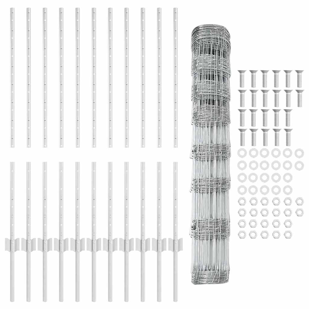 vidaXL Zaun mit Pfosten Silber 1 x 25 m Stahl