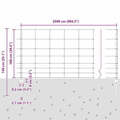 vidaXL Zaun mit Pfosten Silber 1 x 25 m Stahl